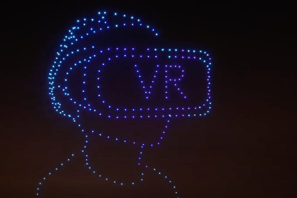 Drohnenformation symbolisiert digitale Vernetzung und Geschwindigkeit.