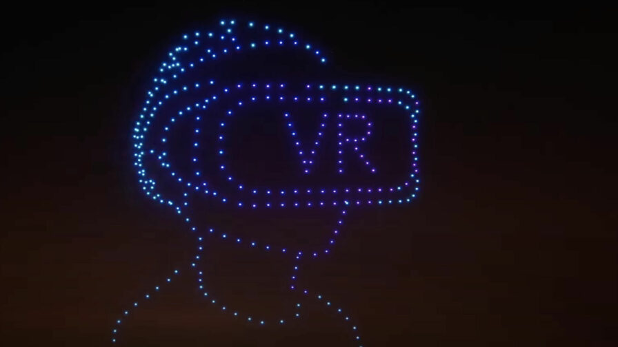Drohnenformation symbolisiert digitale Vernetzung und Geschwindigkeit.